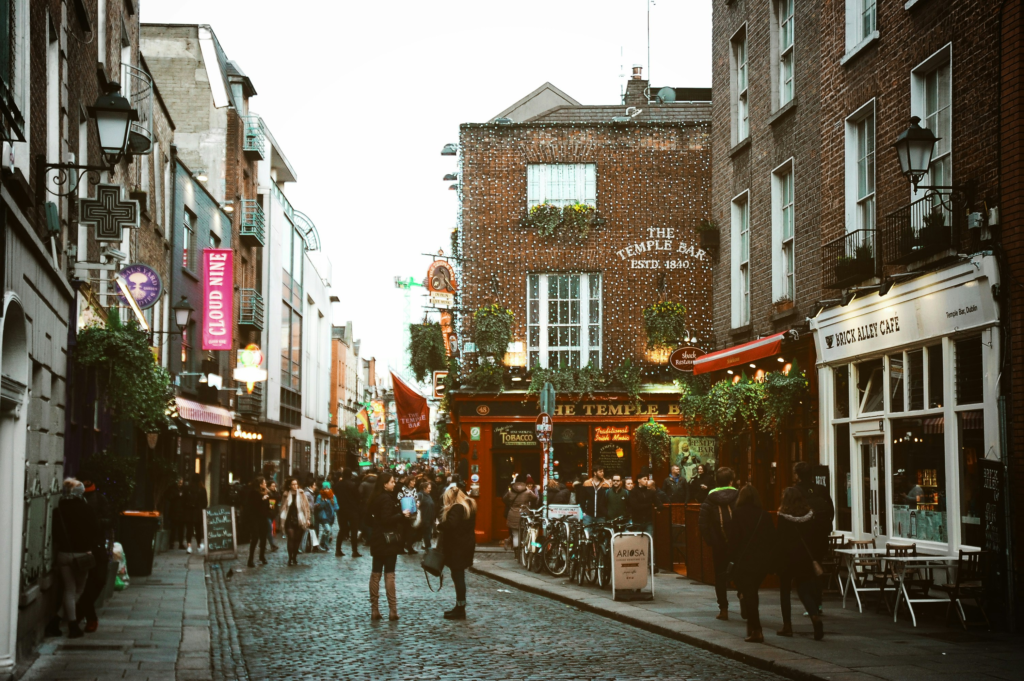 People walking down the street in Dublin, Ireland