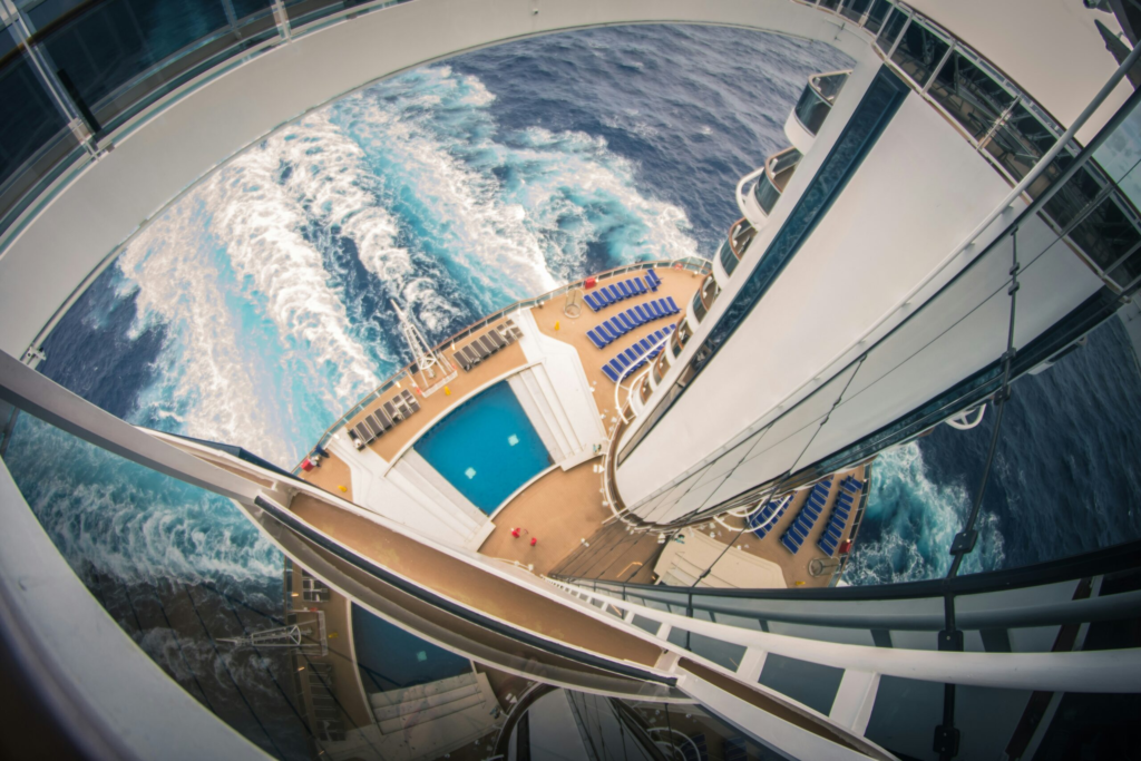 birds eye view of the pool on the back of a cruise ship