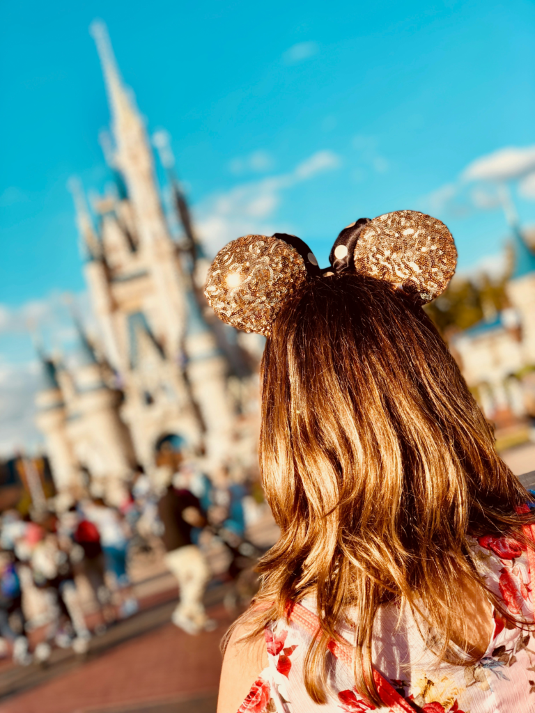 Women in front of the Disney World castle in Summer