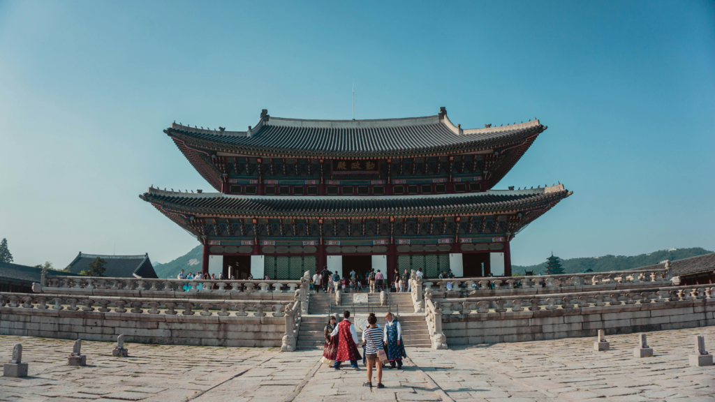 Frontal view of a classic palace in. South Korea