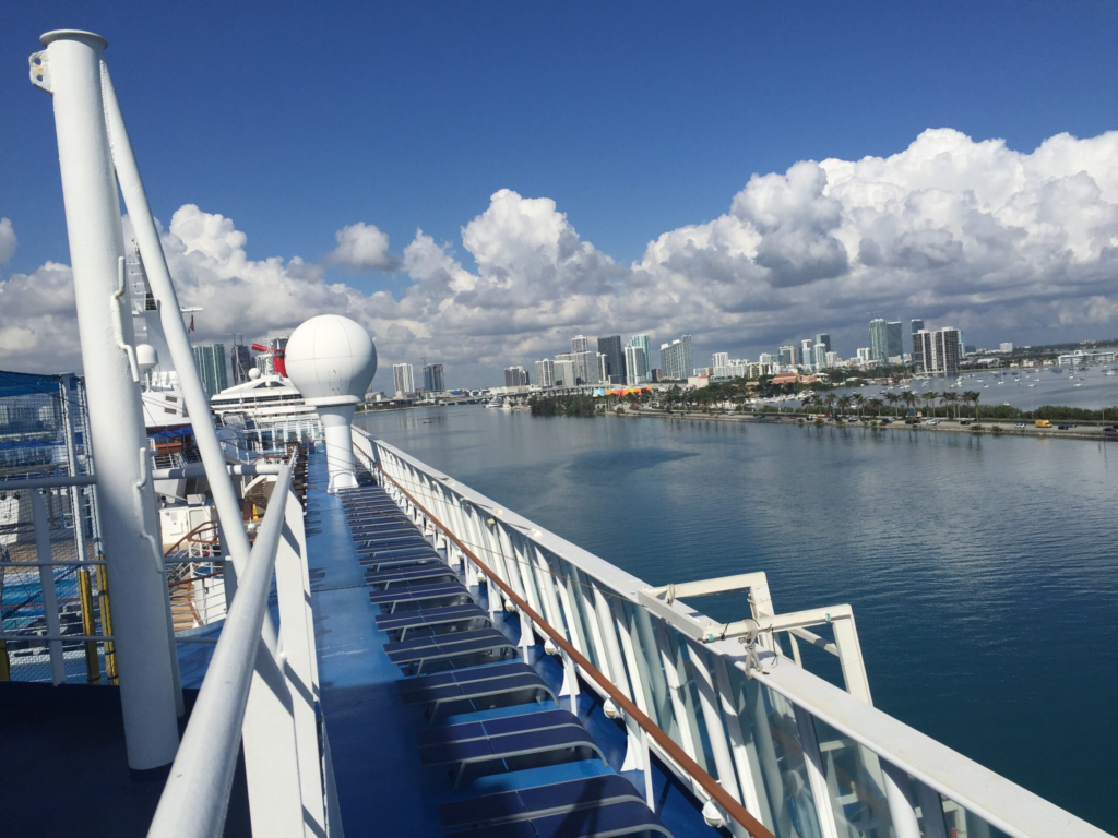 view from Miami on the lido deck of a cruise ship