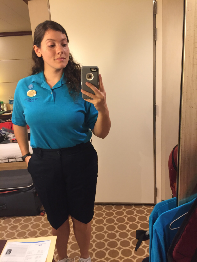 youth staff on a cruise ships gets ready for the day